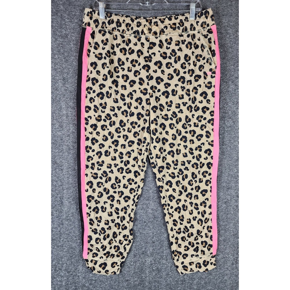 Cabana by Crown & Ivy Joggers Womens L Leopard Tan Pink Side Stripe EUC